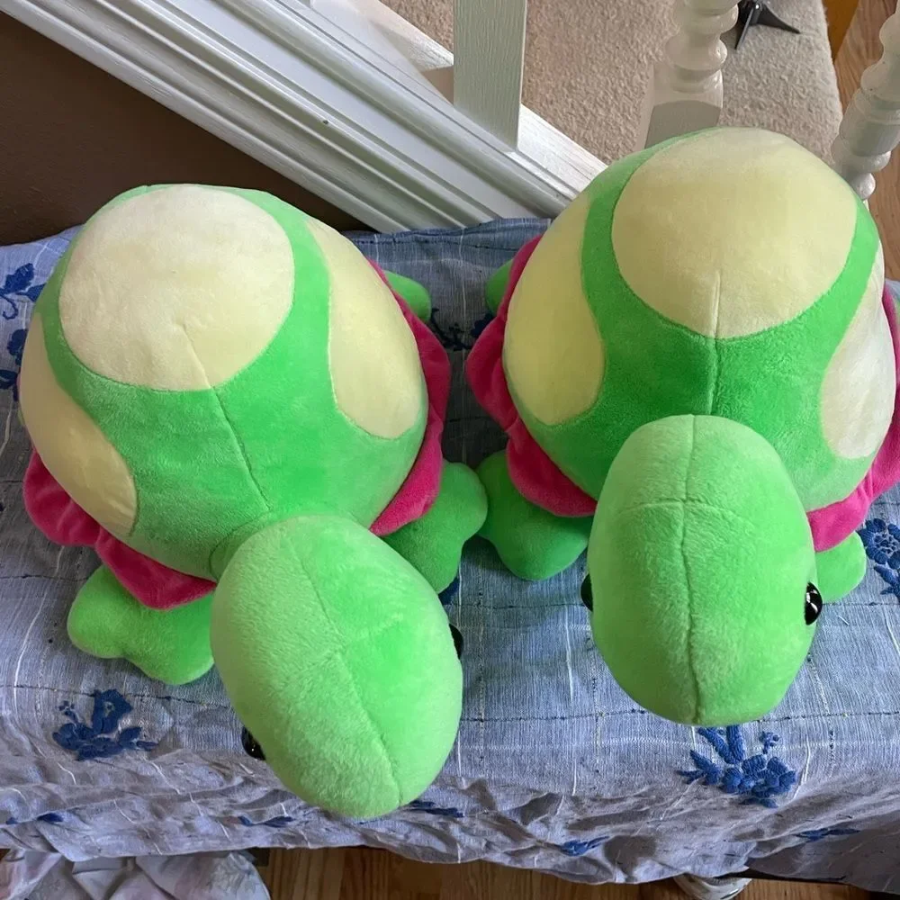 2 Adorable Plush Turtles Pink and Green